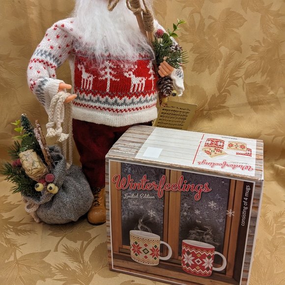 German Mugs Waechtersbach Set of 4 Pattern Inspired By Scandinavian Sweaters - Picture 3 of 11